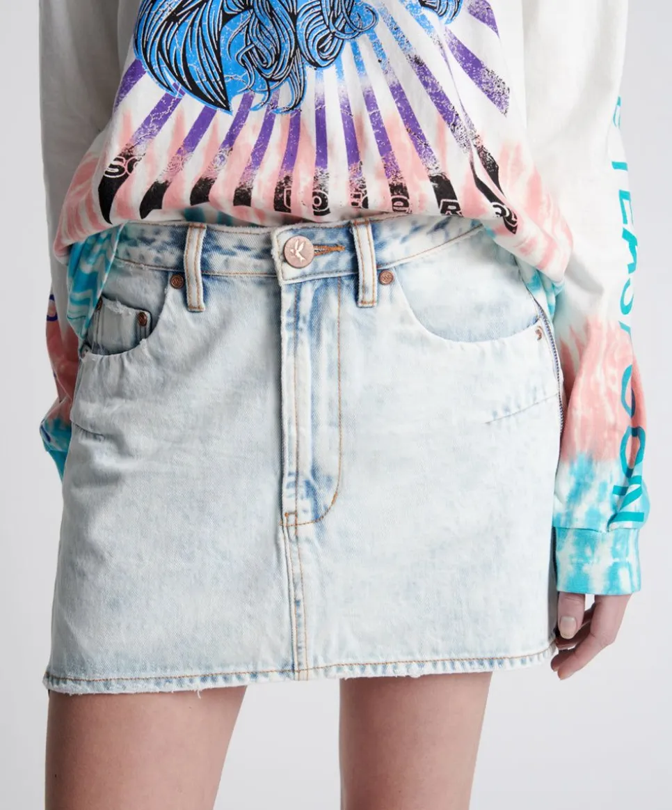 Denim Skirts|ONE TEASPOON Zipped Florence Vanguard Mid Rise Relaxed Denim Mini Skirt
